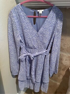 NWT Japna Periwinkle Floral Tiered Ruffled Dress brunch feminine L